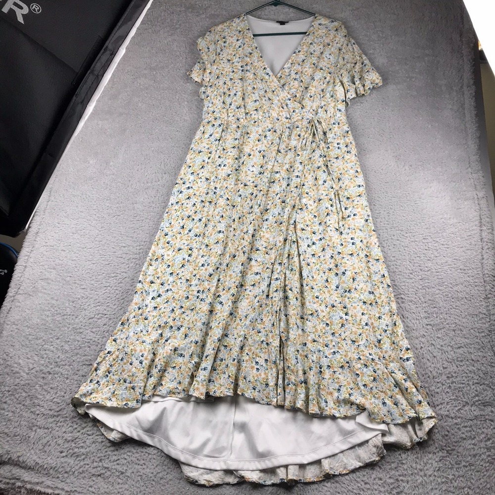 Torrid Maxi Rayon Slub Surplice Wrap Dress Womens 1X Sunshine Ditsy‎ Floral Boho